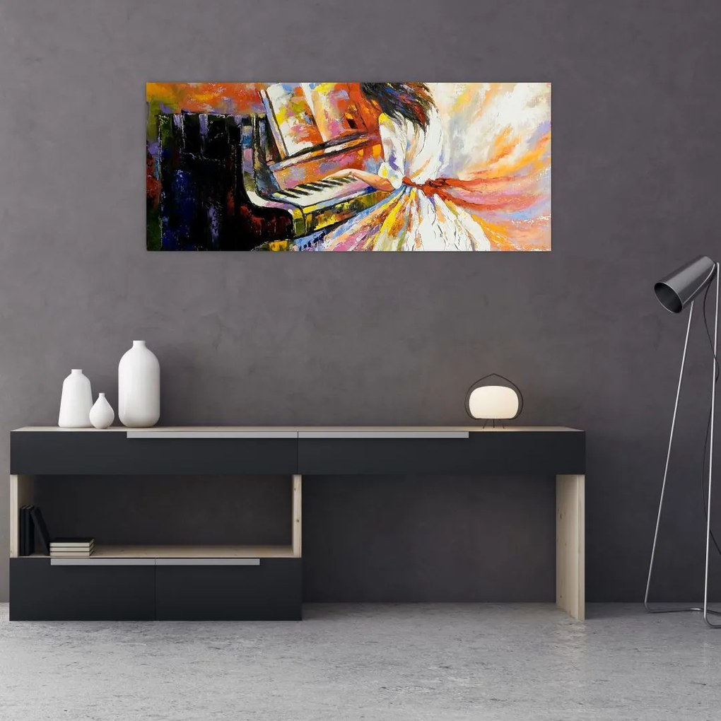 Tablou - Femeia cântând la pian (120x50 cm)