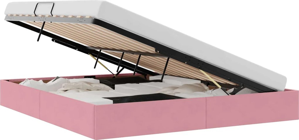 vidaXL Pat cu storage cu headboard Roz 180 x 200 cm Catifea