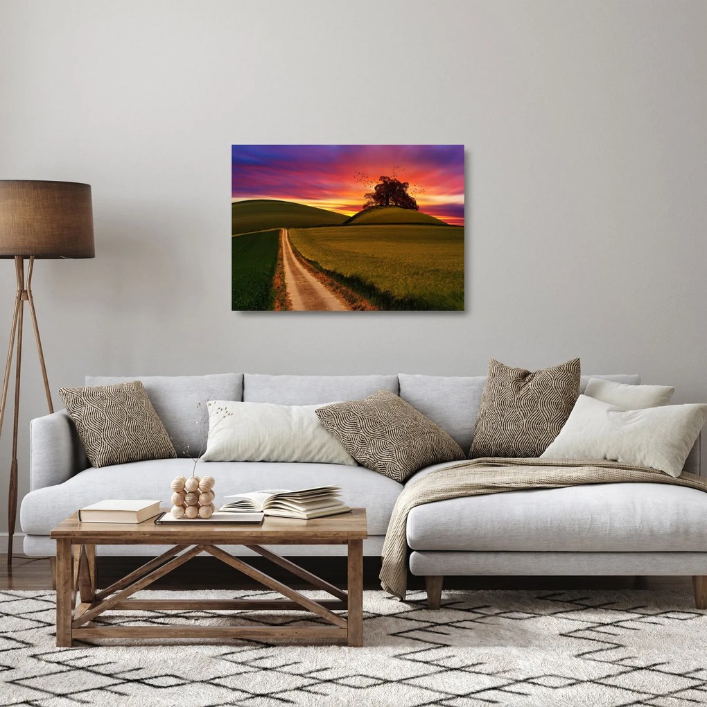 Tablou pe sticlă cu câmp și cerul colorat (70x50 cm)