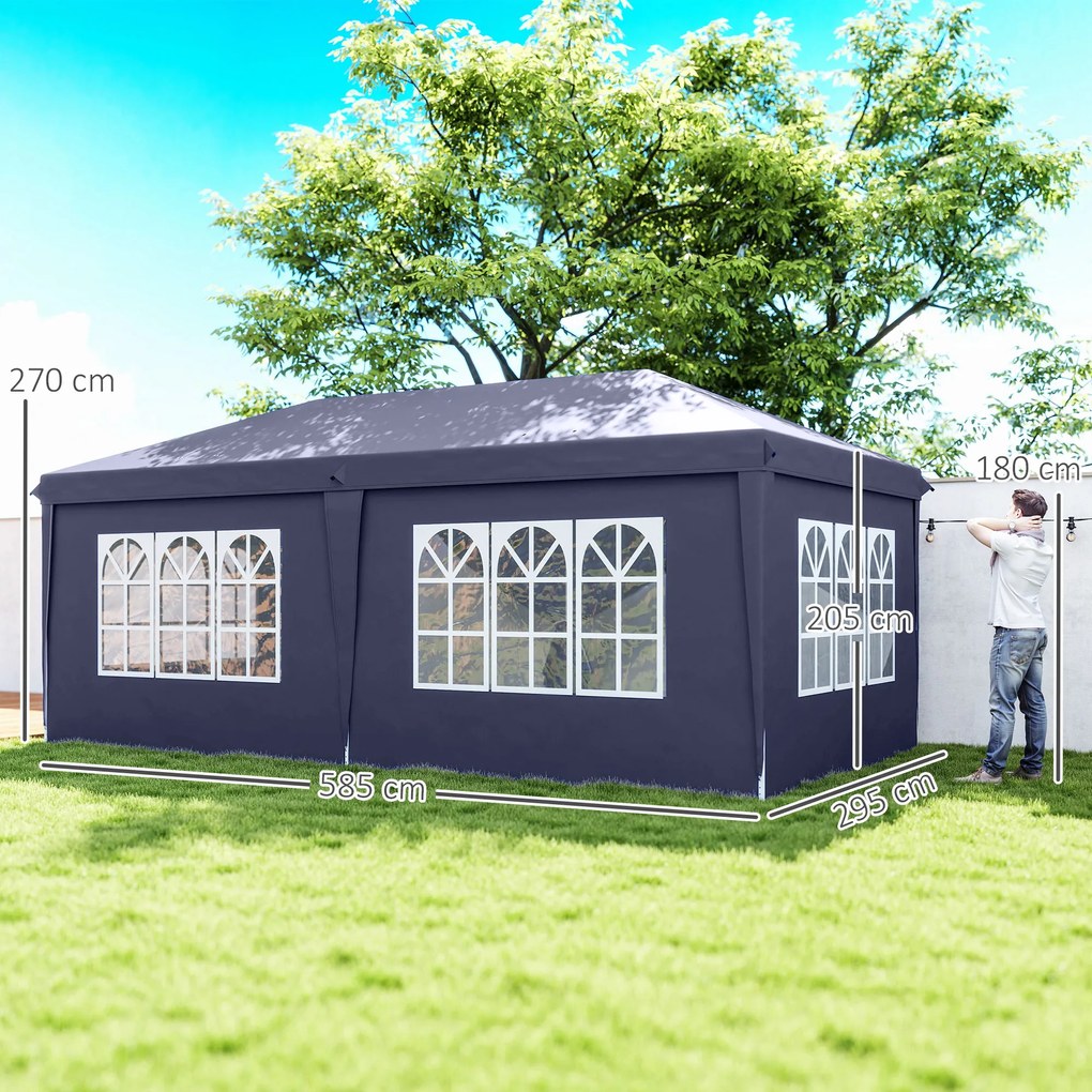 Outsunny Foisor de gradina pliabil pentru exterior cu 6 panouri laterale, 585x295cm albastru | AOSOM RO