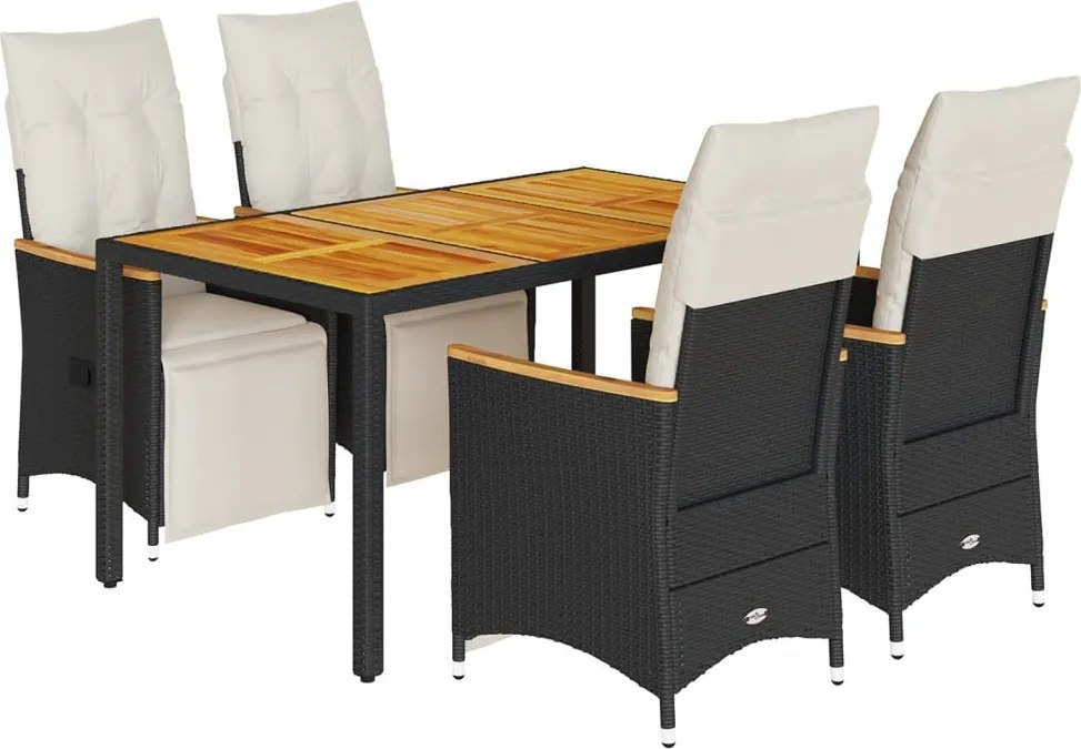 vidaXL Set bistro de grădină cu perne, 5 piese, negru, poliratan