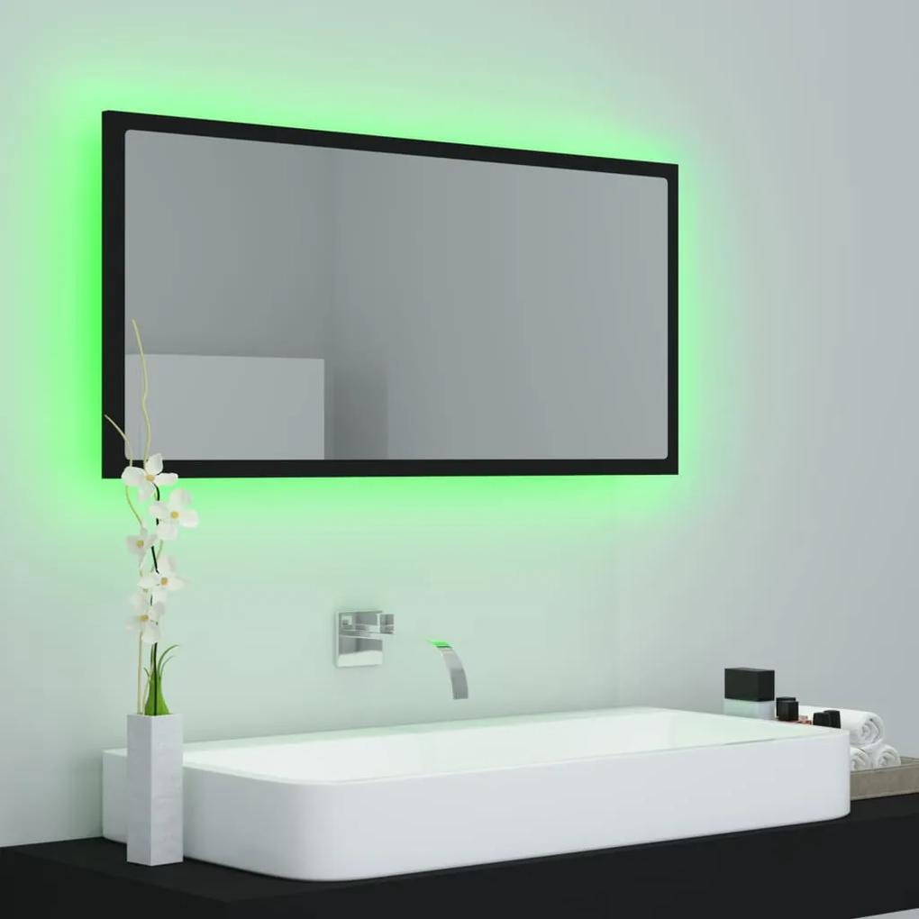 Oglindă de baie cu led, negru, 90x8,5x37 cm, pal