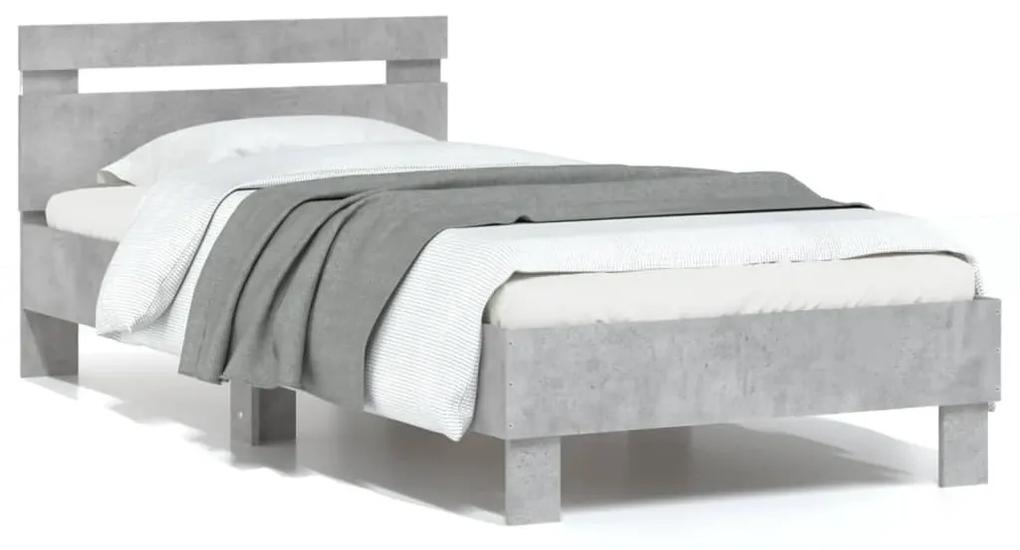 838753 vidaXL Cadru de pat cu tăblie și lumini LED, gri beton, 75x190 cm
