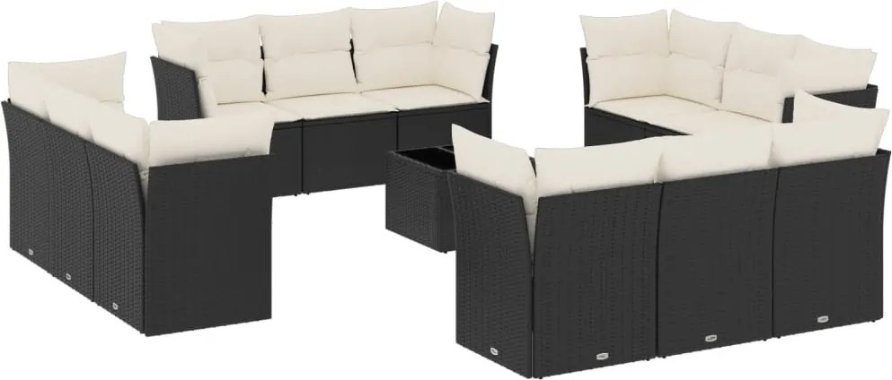 vidaXL Set mobilier de grădină cu perne, 13 piese, negru, poliratan