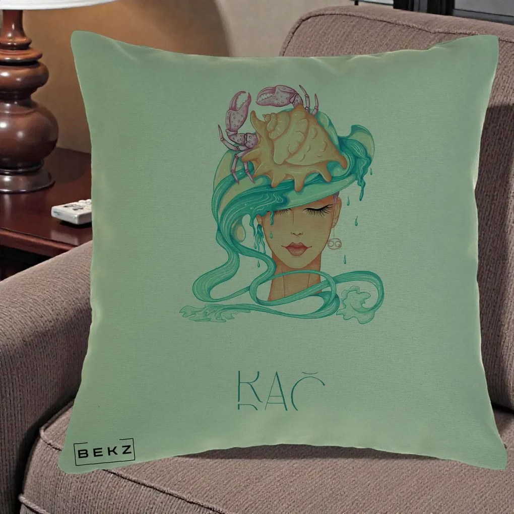 Perna Personalizata Zodie Rac, 40x40 cm, Verde, Husa Detasabila, Perna Inclusa, BEKZ®