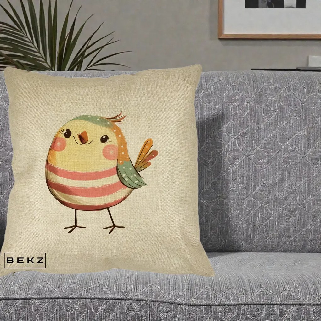 Perna Decorativa Pui Kawaii Pastel Dungat, 40x40 cm, Crem, Husa Detasabila, Perna Inclusa, BEKZ®