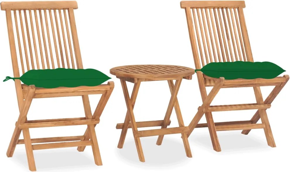 vidaXL Set mobilier pliabil exterior cu pernă, 3 piese, lemn masiv tec