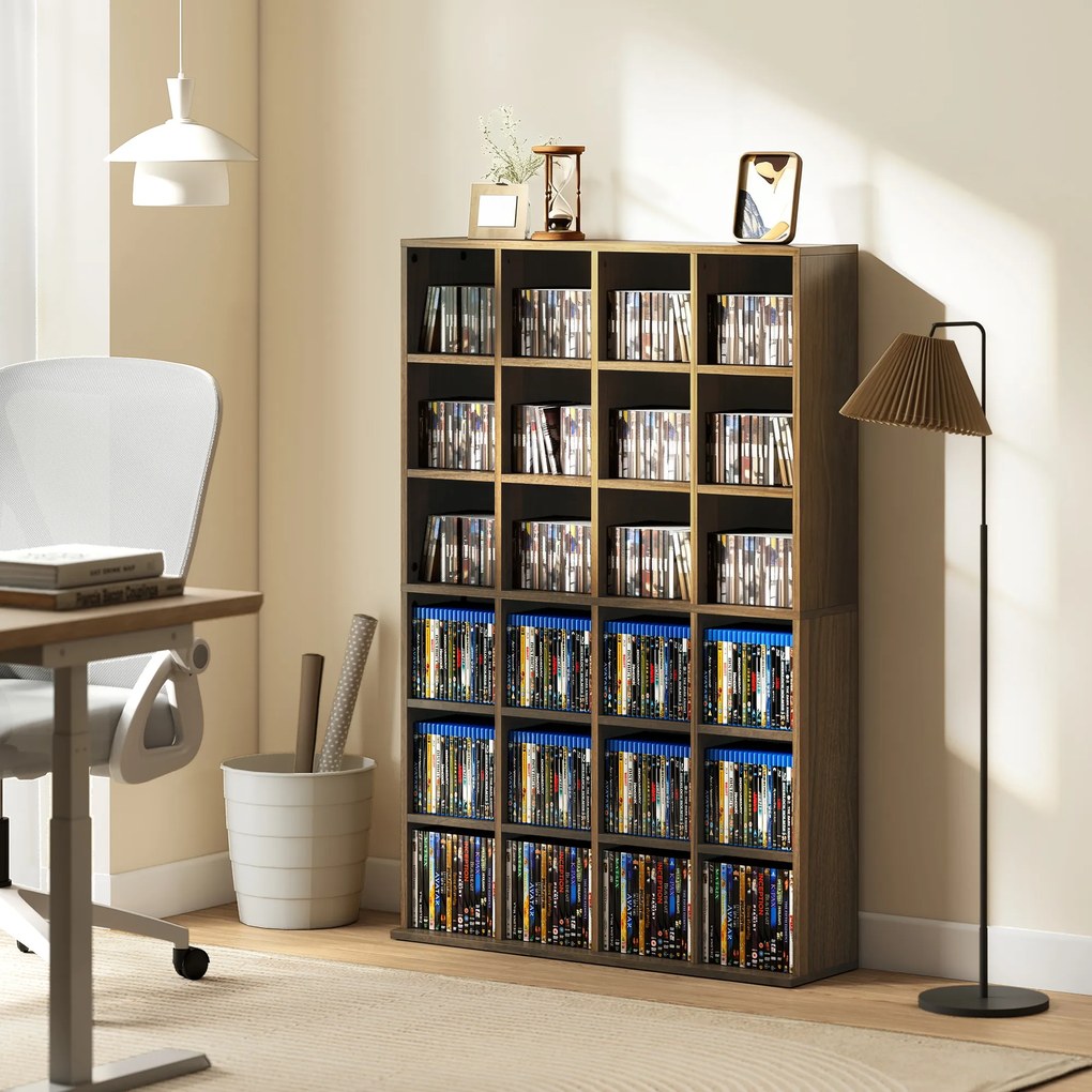 HOMCOM Mobilier de depozitare multimedia 456 CD/ 336 DVD - bibliotecă din lemn cu rafturi reglabile, 89 x 130,5 cm, maro | Aosom Romania