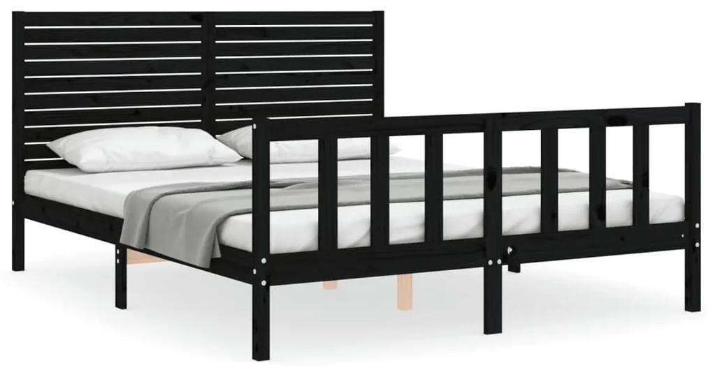 3193215 vidaXL Cadru de pat cu tăblie, negru, king size, lemn masiv