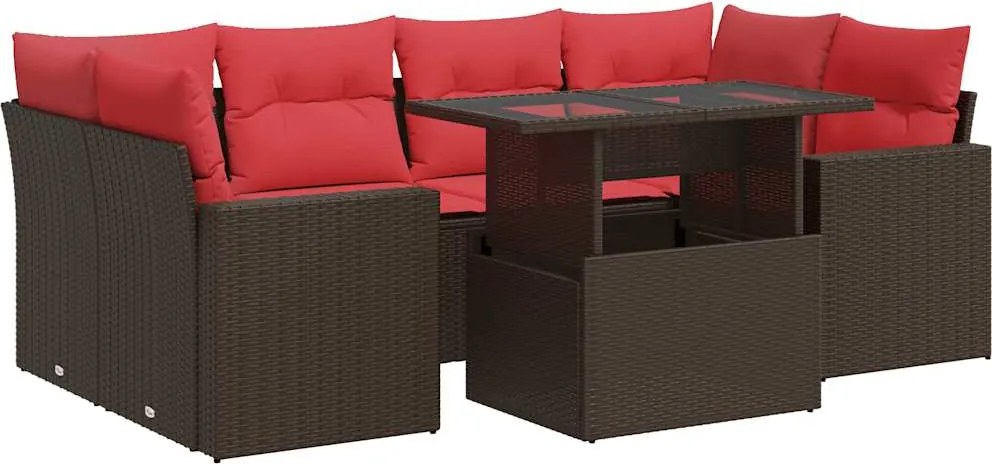 vidaXL Set canapele de grădină cu perne, 7 piese, maro, poliratan