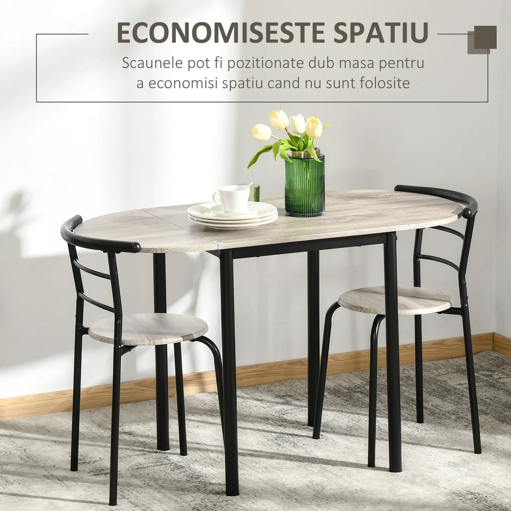 Set de sufragerie HOMCOM din 3 piese cu 2 scaune si 1 masa ovala, pentru spatii limitate, culoare lemn | Aosom RO