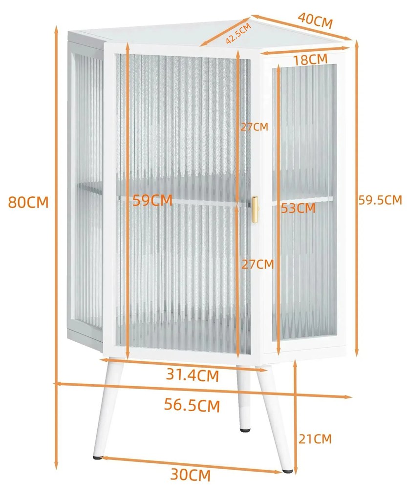 Dulap colțar cu ușă din sticlă, Alb | Aosom Romania