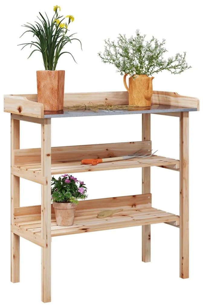 vidaXL Masă de plante cu raft, 78x38x82,5 cm, lemn masiv de brad