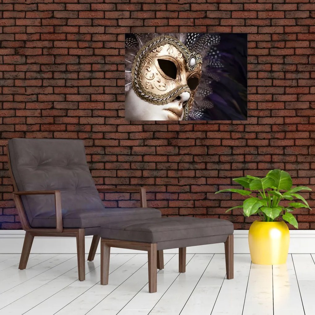 Tablou pe sticlă cu statuie cu masca (70x50 cm)
