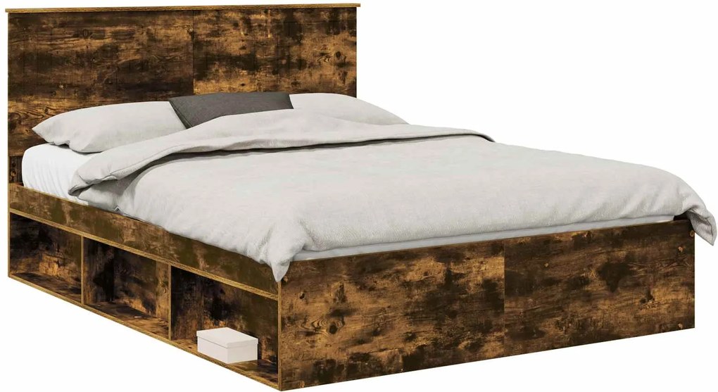 vidaXL Cadru de pat Stejar fumuriu 150 x 200 cm Lemn de pin masiv