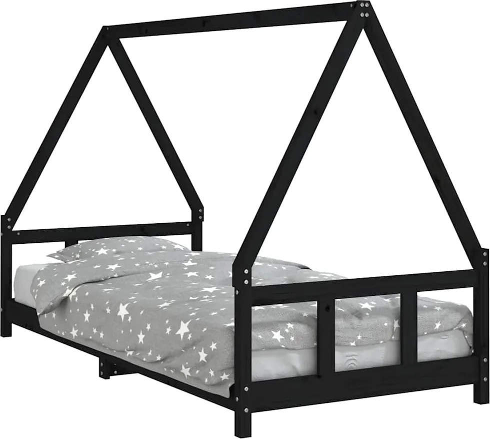 vidaXL Cadru pat pentru copii, negru, 90x200 cm, lemn masiv de pin