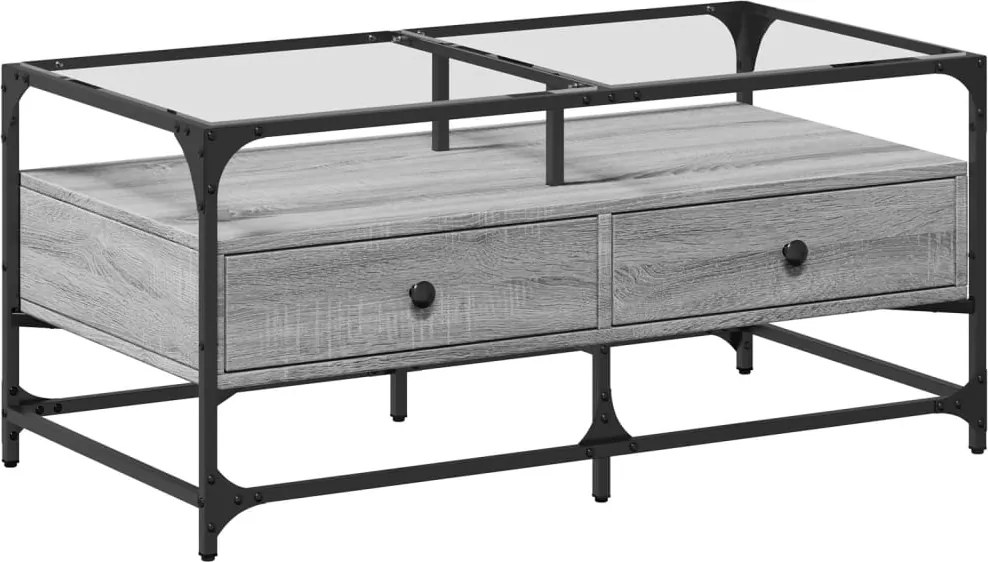 vidaXL Măsuță de cafea cu blat din sticlă gri sonoma 98,5x50x45cm oțel