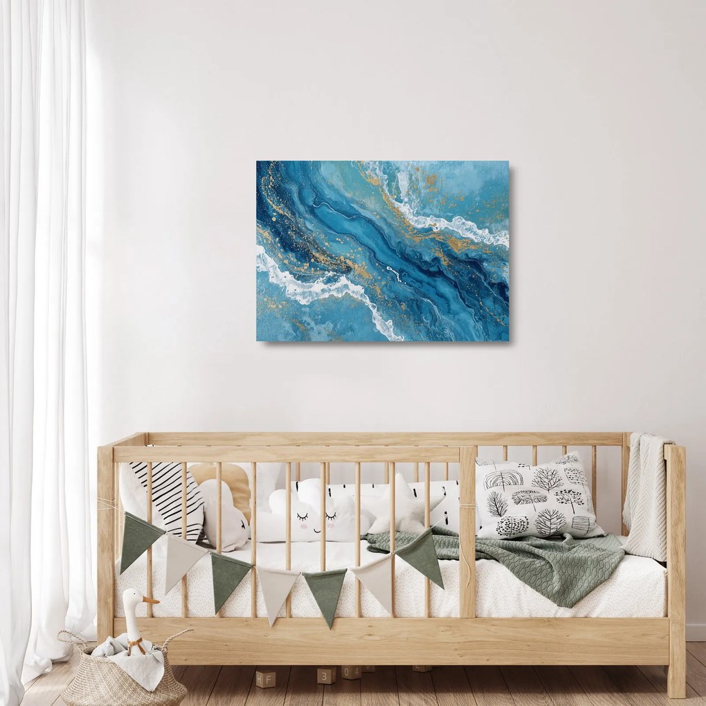 Tablou pe sticlă - Marmură bleu cu aur II. (70x50 cm)