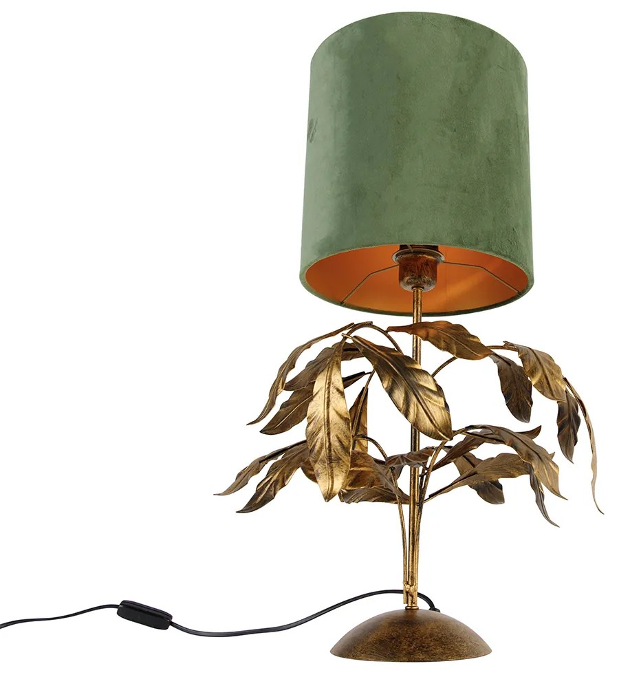 Lampă de masă vintage auriu antic cu abajur verde - Linden