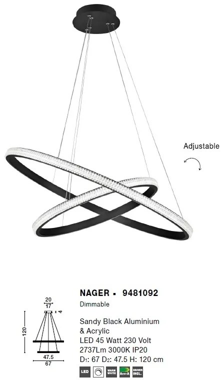 Lustra LED design modern circular ajustabil NAGER 45W NVL-9481092