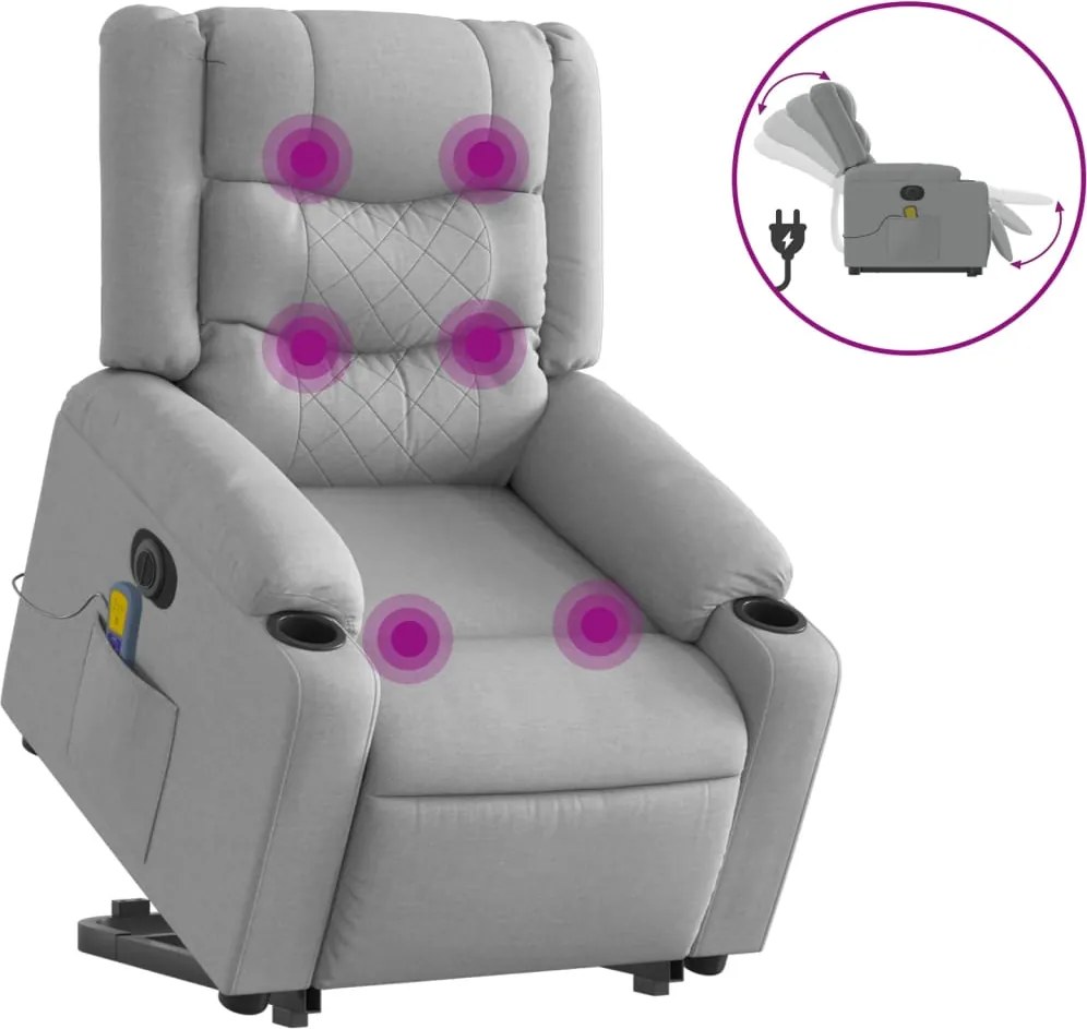 vidaXL Fotoliu electric masaj rabatabil cu ridicare, gri închis textil