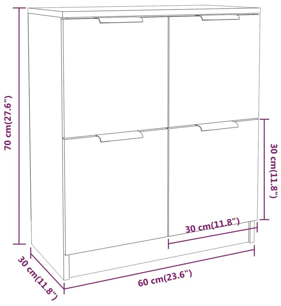 Servanta, alb si stejar sonoma, 60x30x70 cm, lemn prelucrat 1, alb si stejar sonoma