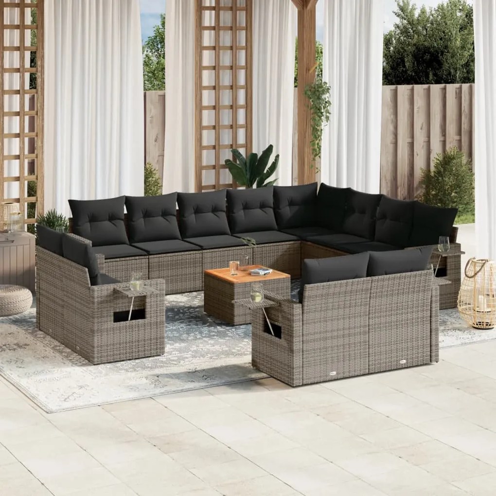vidaXL Set mobilier de grădină cu perne, 13 piese, gri, poliratan
