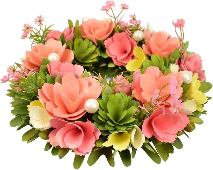 Coroniță din flori din lemn cu mărgele 30 cm