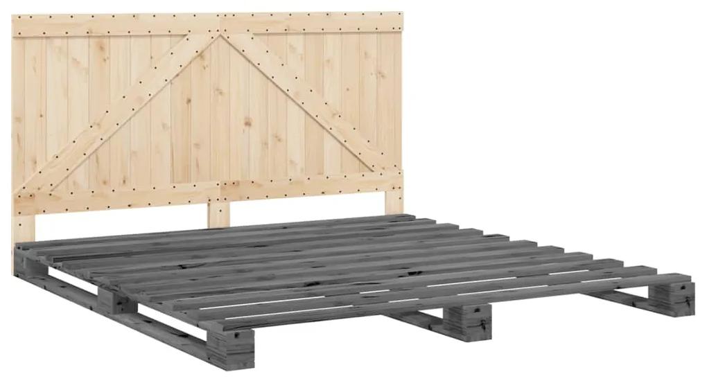 3281567 vidaXL Cadru pat cu tăblie 200x200 cm, gri, lemn masiv de pin