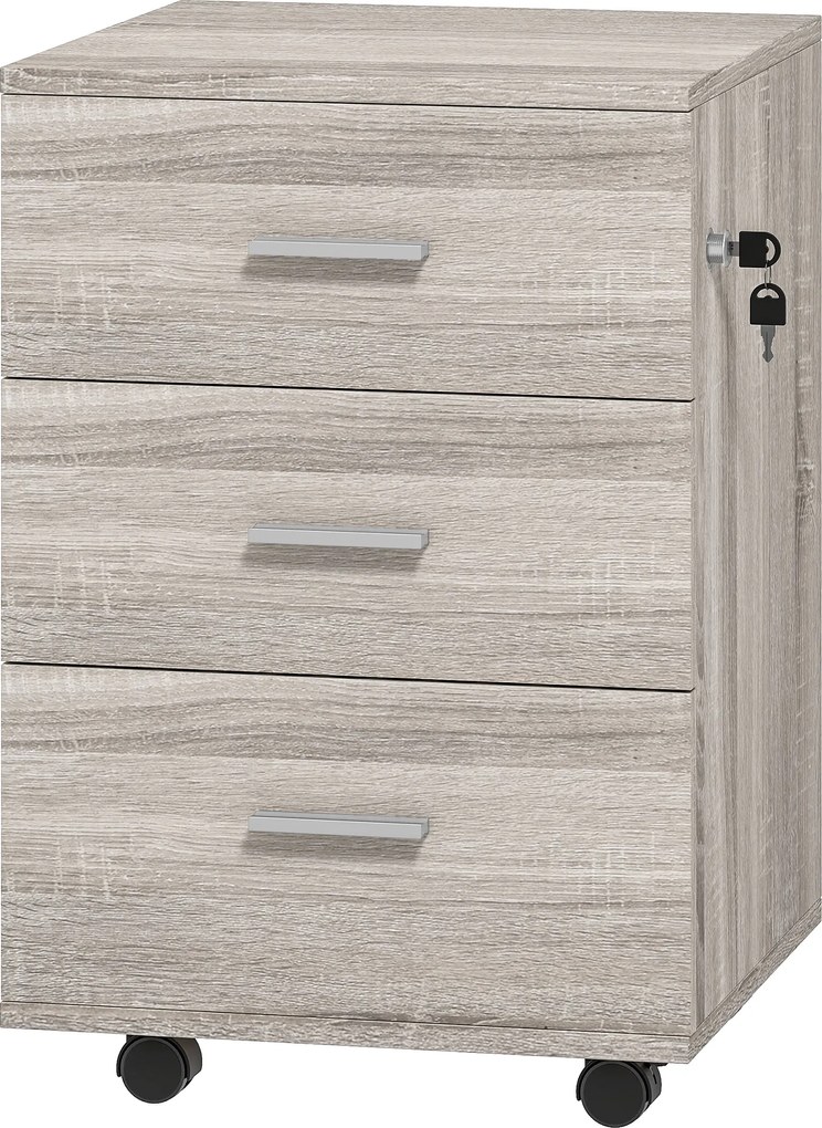 Vinsetto Comodă de birou cu 3 sertare Roți Încuietoare 2 Chei Arhivator Mobil pentru Studiu Living 40x40x61,5 cm Gri | Aosom Romania
