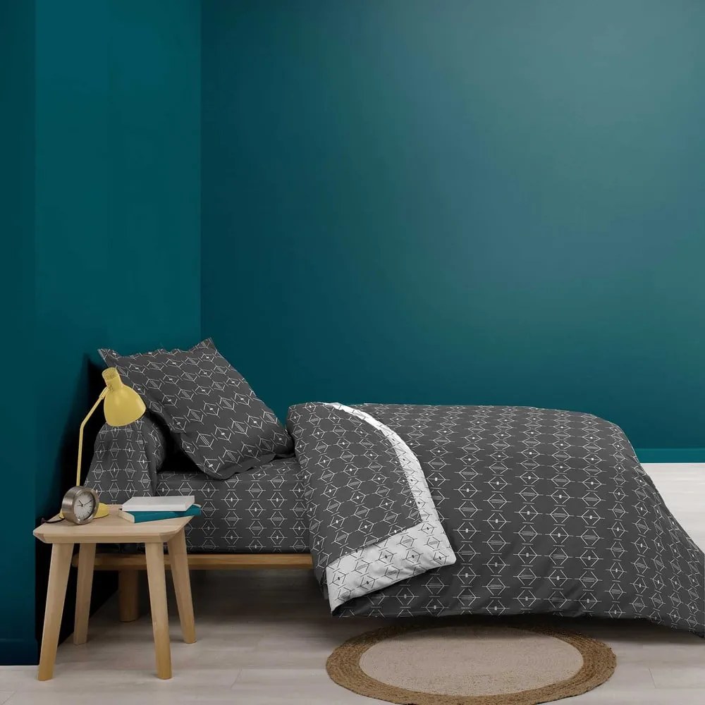 Cearceaf gri închis din bumbac cu elastic 90x190 cm Aristide – douceur d'intérieur