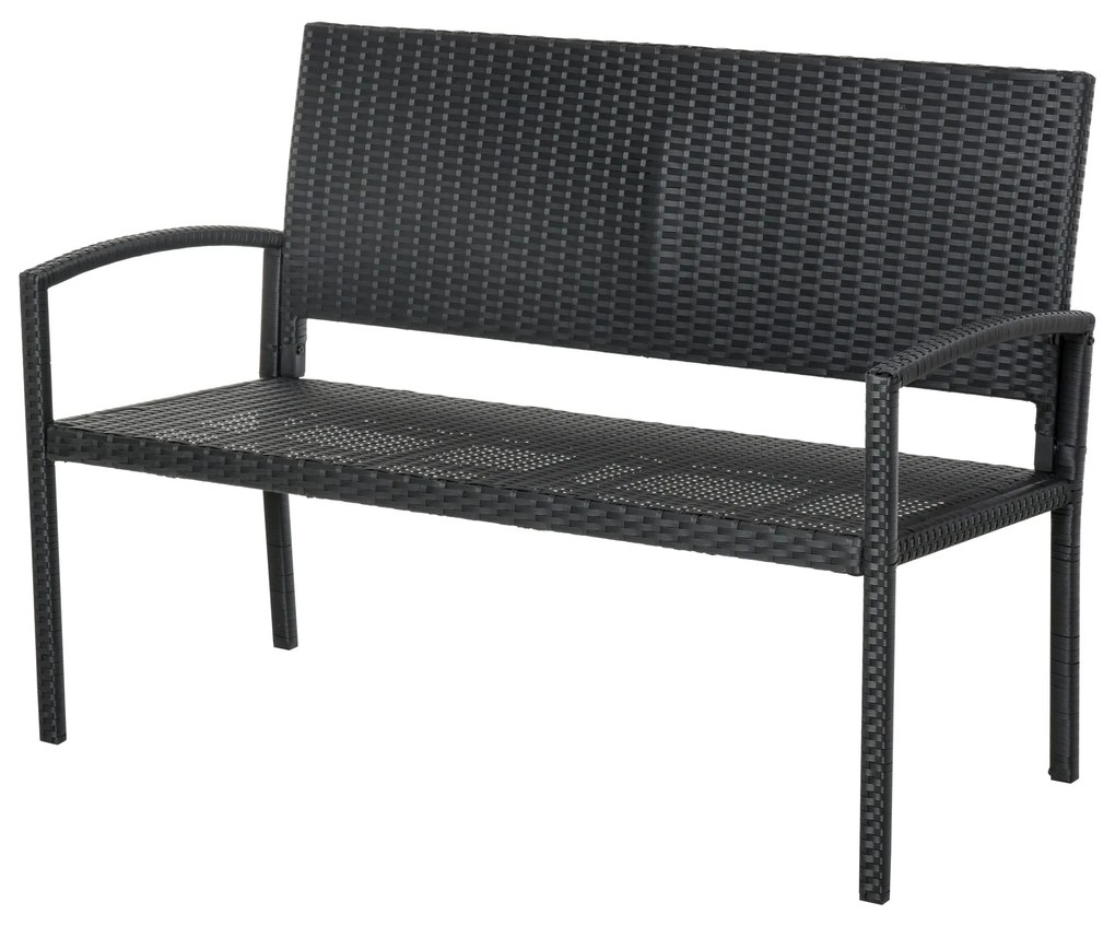 Outsunny Banca de Gradina si de Exterior din Ratan Banca din Ratan Negru 2 Locuri, 122x60x87cm