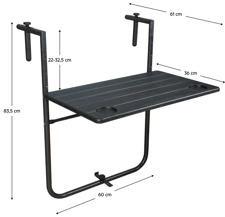 Masă balcon Unisource (negru) . 1116540