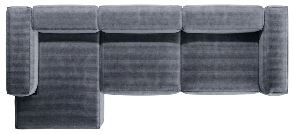 Colțar albastru prăfuit cu tapițerie din catifea reiată (cu colț pe partea stângă/cu șezlong) Bergamo – Cosmopolitan Design