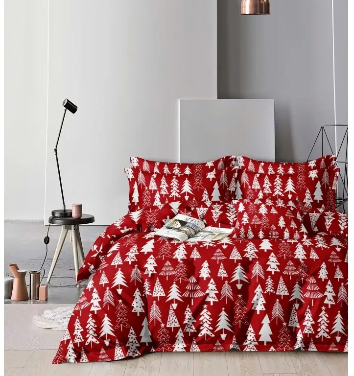 Lenjerie de pat din bumbac CHRISTMAS TREES rosu Dimensiune lenjerie de pat: 70 x 90 cm | 140 x 200 cm