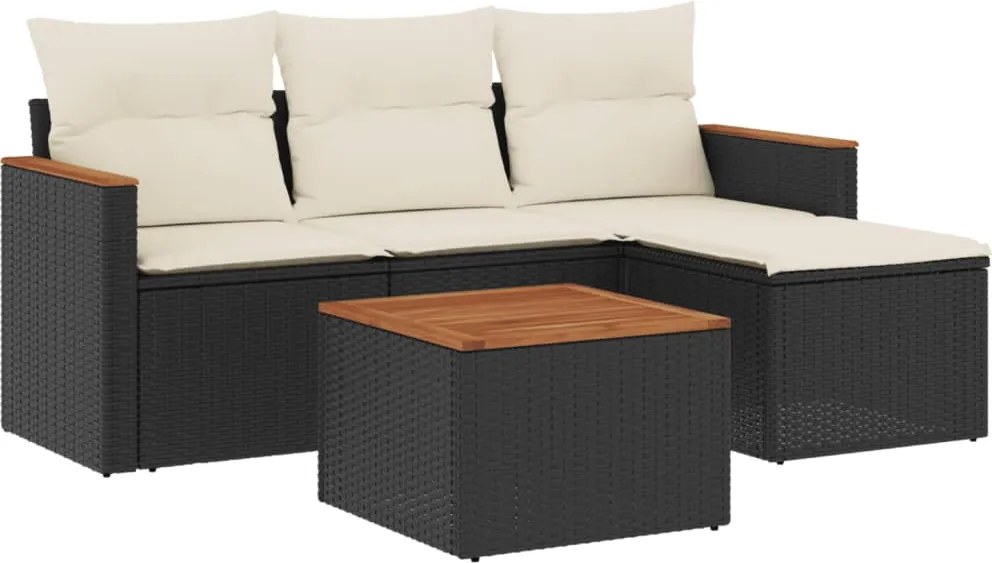 vidaXL Set mobilier de grădină cu perne, 5 piese, negru, poliratan