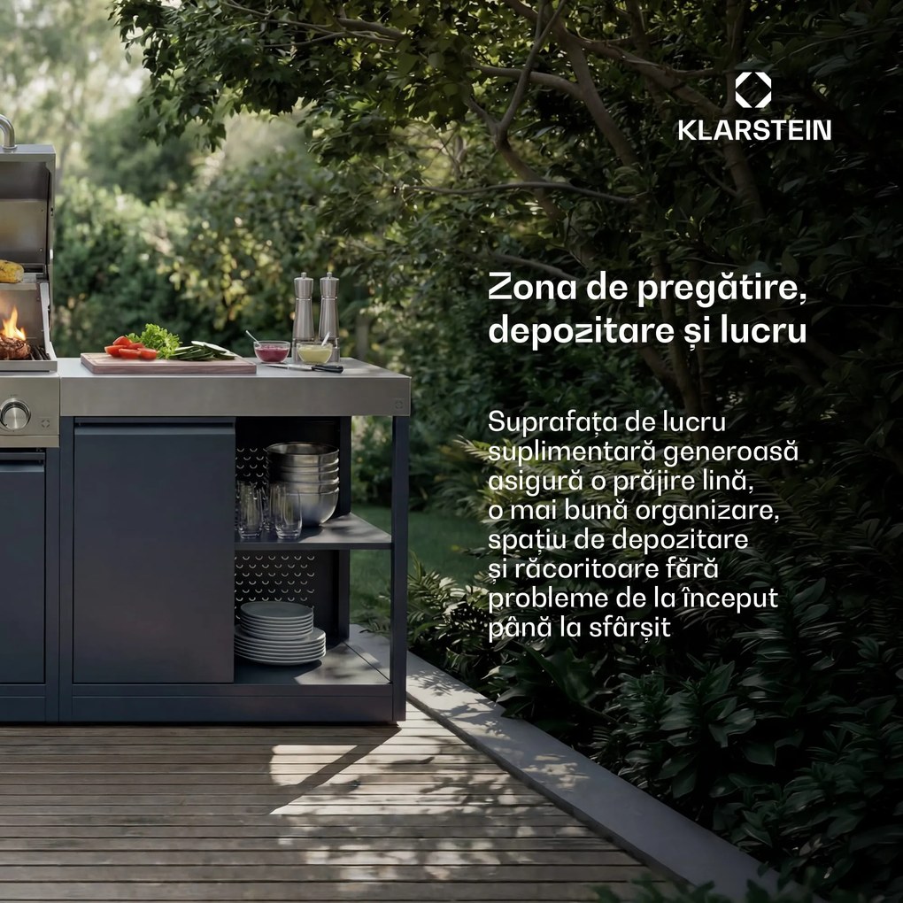 Klarstein WaldChef bucătărie outdoor | Dulap de bucătărie | Blat de lucru inox | Rezistent la intemperii | 90 x 90 cm