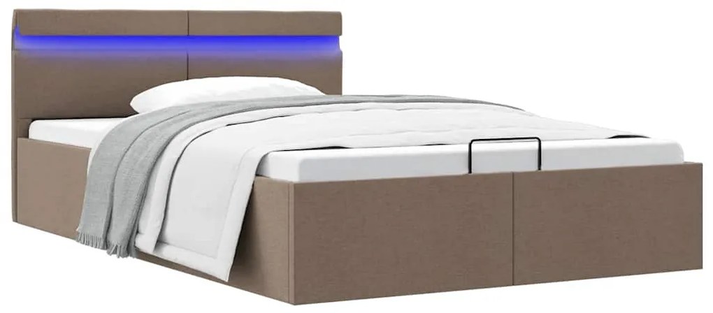 vidaXL Cadru pat hidraulic cu ladă și LED gri taupe 140x200 cm textil