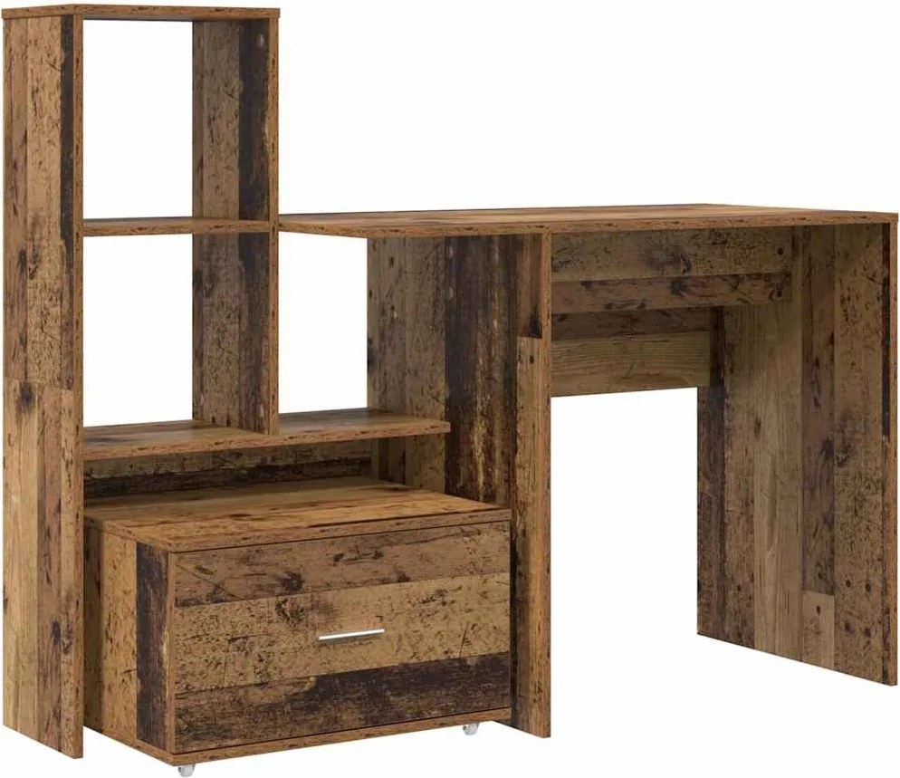 vidaXL Birou cu sertar Lemn Vechi 131,5 x 50 x 106,5 cm Lemn compozit