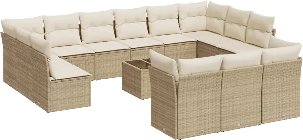 vidaXL Set canapele de grădină, 14 piese, cu perne, bej, poliratan