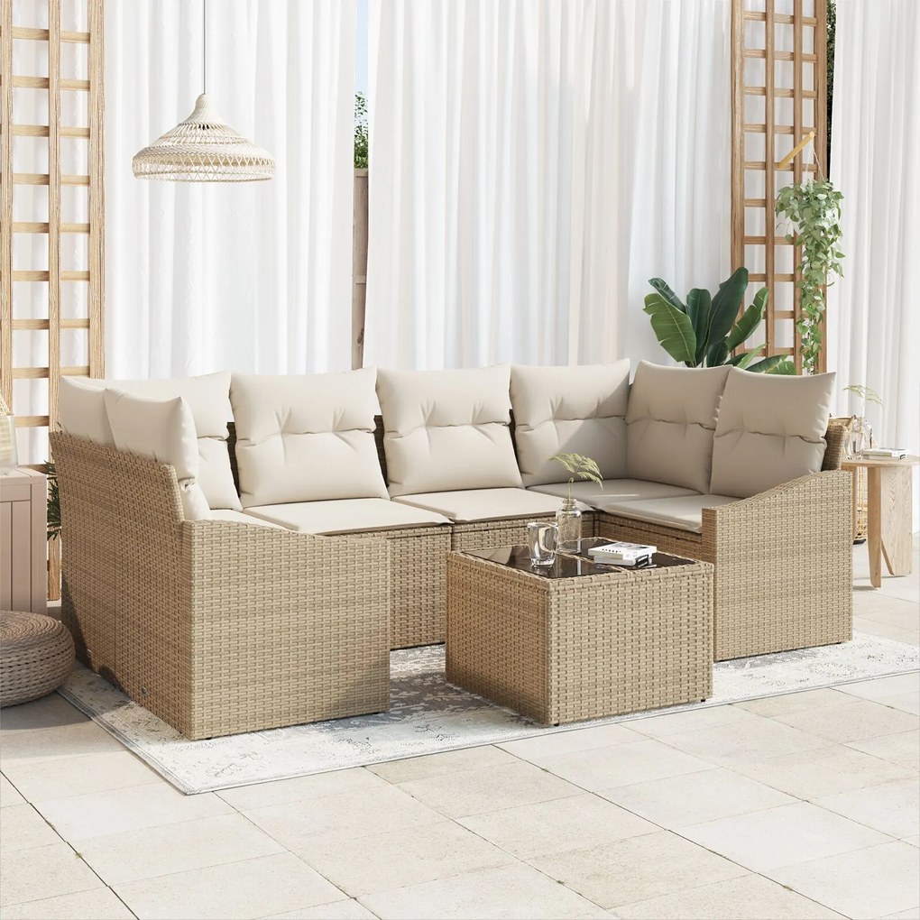 vidaXL Set de canapele pentru grădină cu pernă 7 pcs Bej și crem