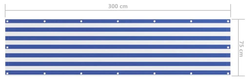 Paravan de balcon, alb si albastru, 75 x 300 cm tesatura oxford Alb si albastru, 75 x 300 cm