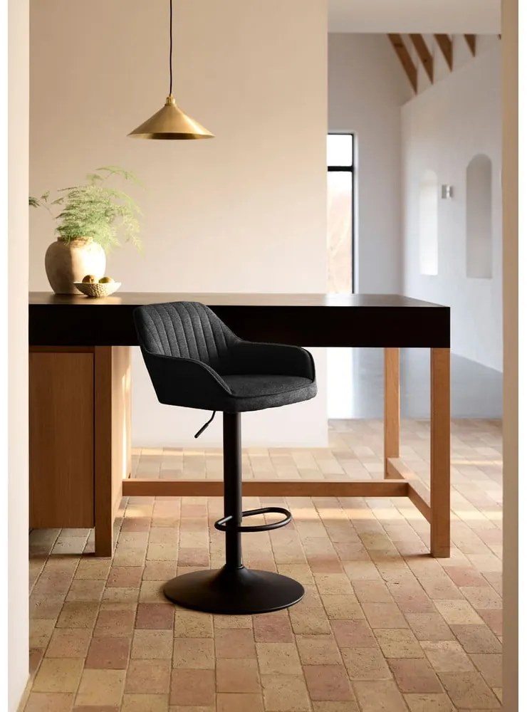 Scaun de bar gri închis cu înălțime ajustabilă/cu cotiere tapițat (înălțime șezut 65 cm) Nolan – Unique Furniture