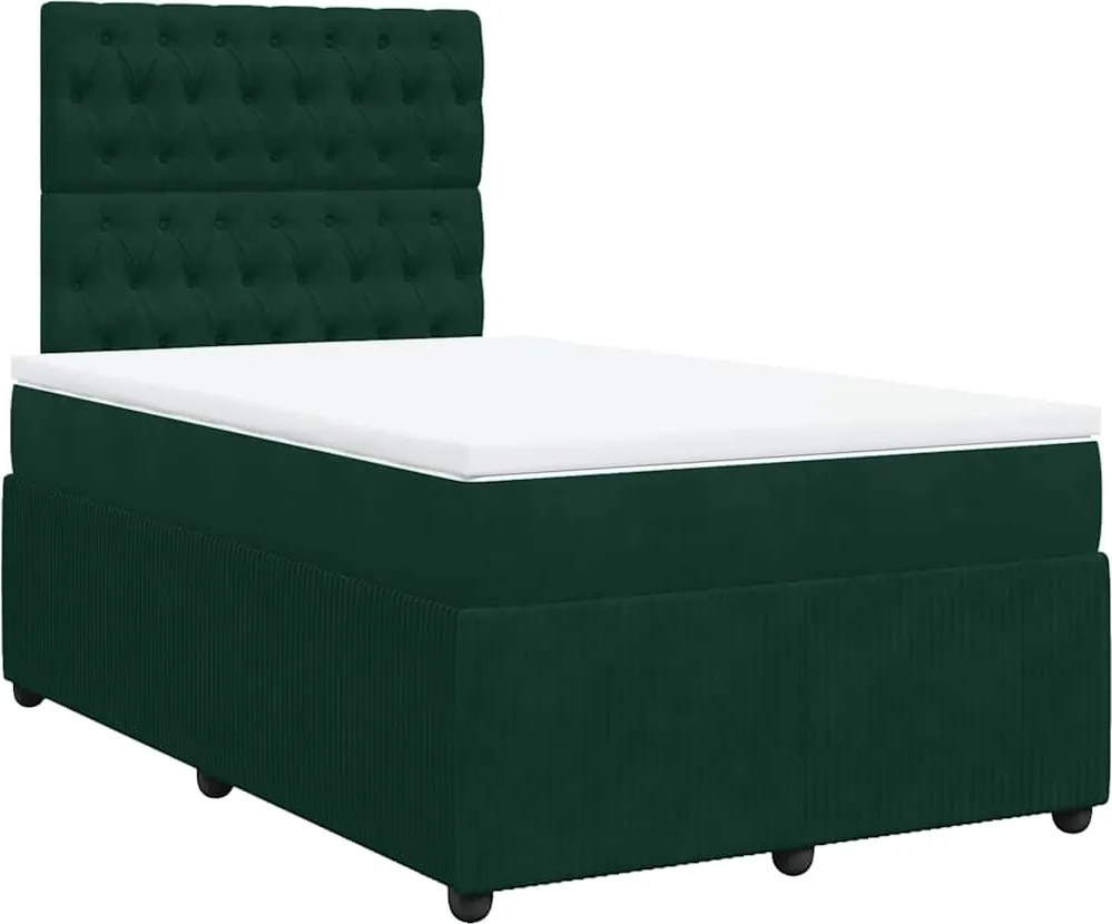 vidaXL Pat box spring cu saltea, verde închis, 120x200 cm, catifea
