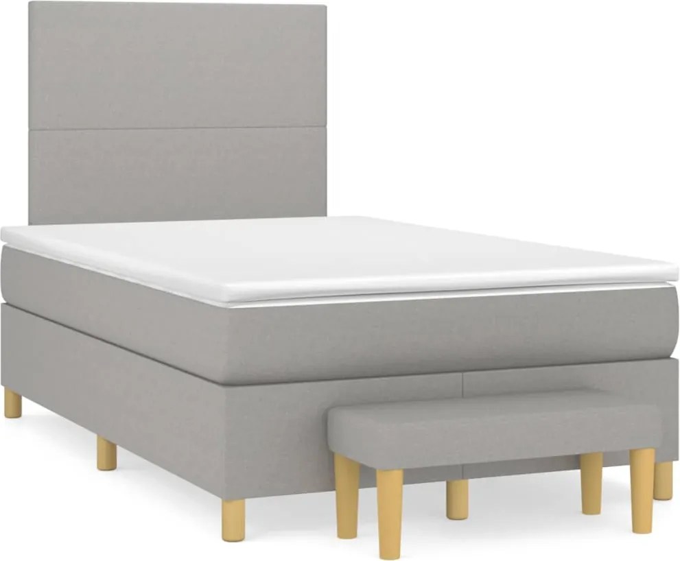 vidaXL Pat continental cu saltea, gri deschis, 120x200 cm, textil