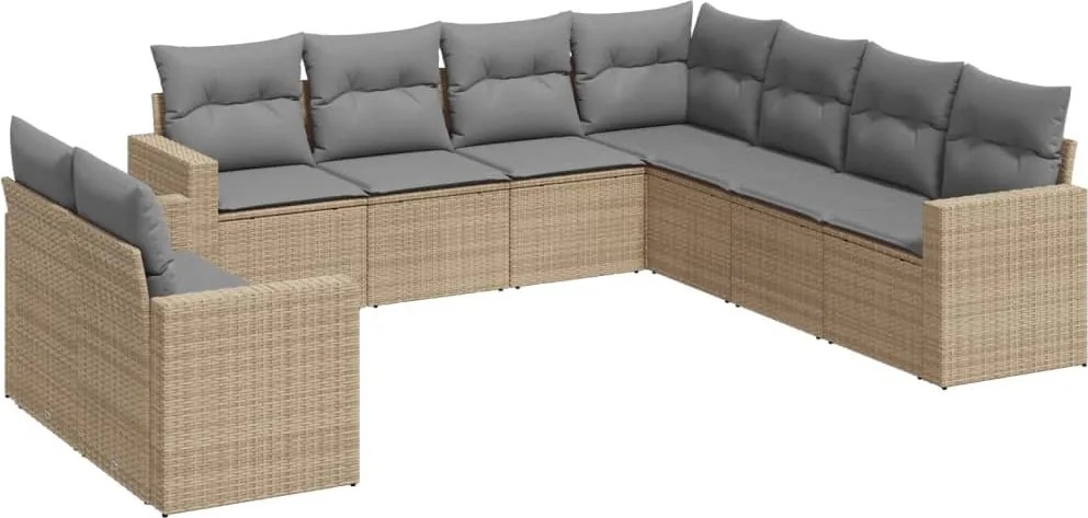 vidaXL Set canapele de grădină, 9 piese, cu perne, bej, poliratan