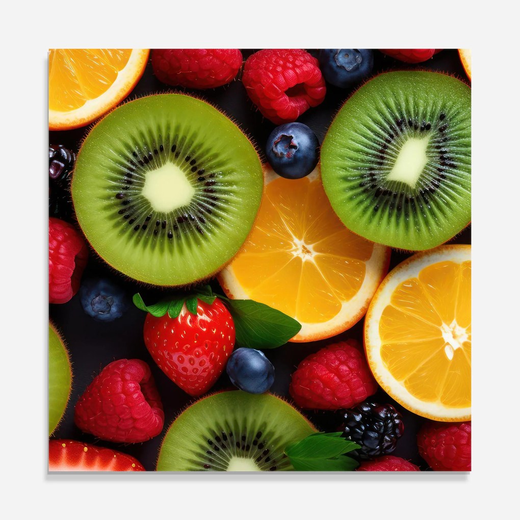Panou Sticla Bucatarie, 100x100cm, Protectie aragaz, Antistropi, Termorezistent, Alimente, Fructe, Kiwi Fruit Mix