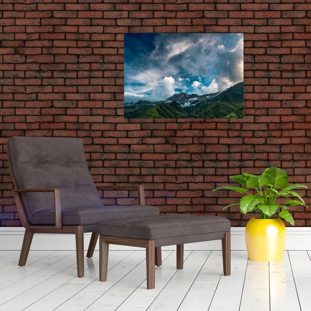Tablou pe sticlă cu munții (70x50 cm)
