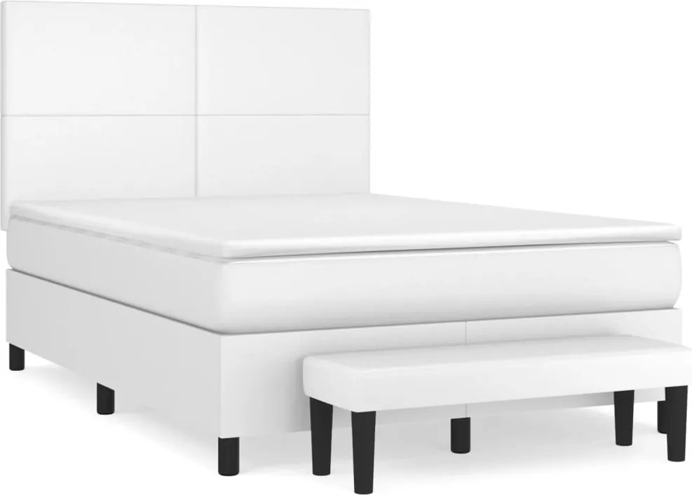 vidaXL Pat box spring cu saltea, alb, 140x200 cm, piele ecologică