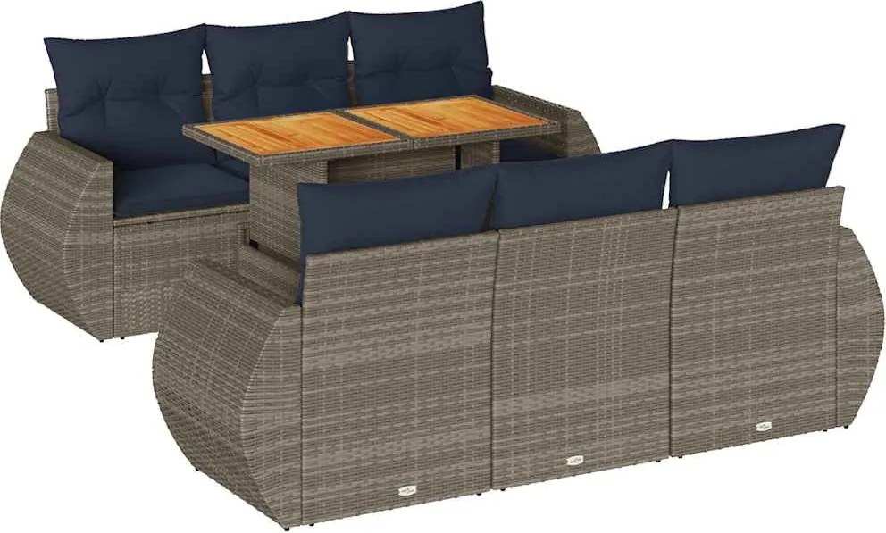 vidaXL Set canapele de grădină, 7 piese, cu perne, gri, poliratan